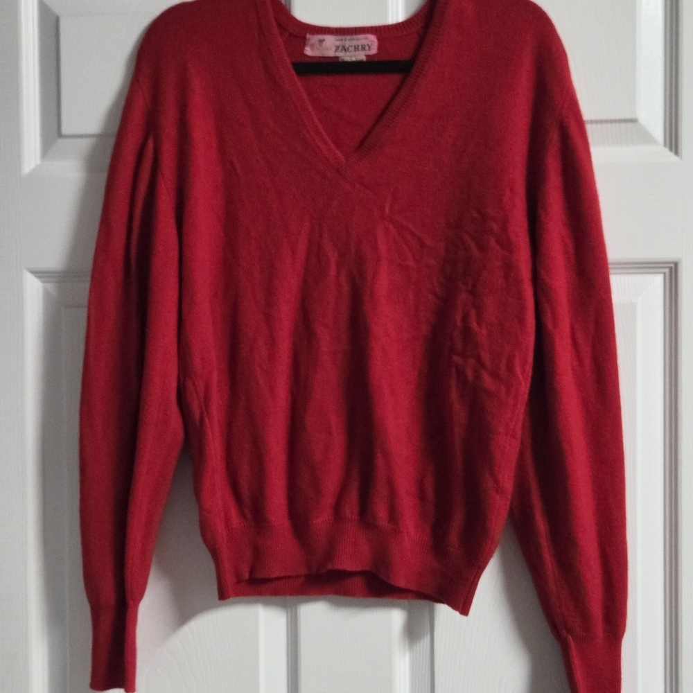 Braemar Womens Vintage 100% Cashmete Red  V-Neck Sweater - Size M